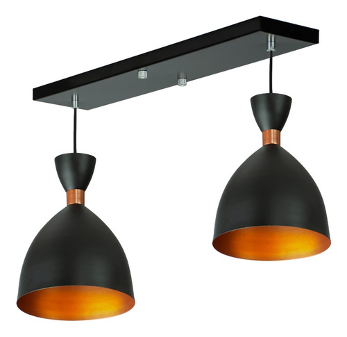 Lustre Pendente Califórnia Duplo Base Retangular Preto