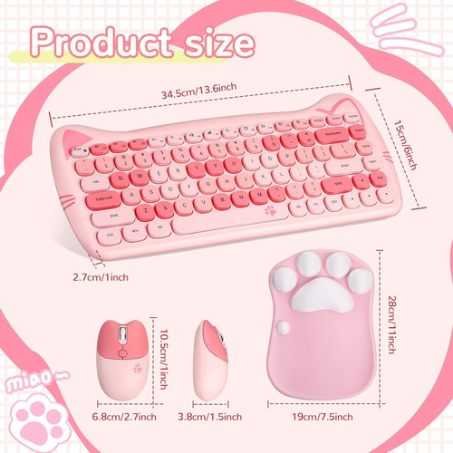 Combo Teclado Mouse Gato Inalámbrico Usb