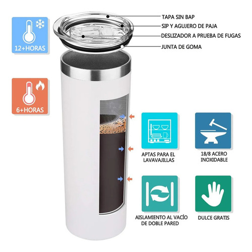 Vaso Skinny 20oz 600ml Termo De Acero Inoxidable Frió Calor