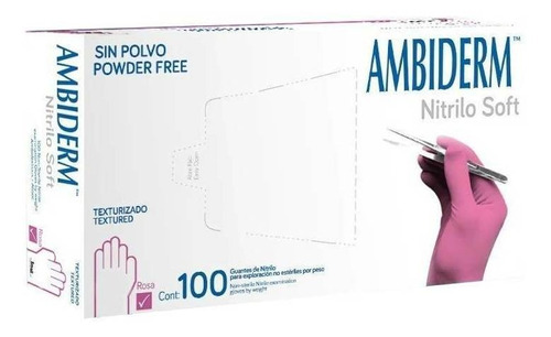 Guantes descartables antideslizantes Ambiderm Soft color rosa talle M de nitrilo x 100 unidades