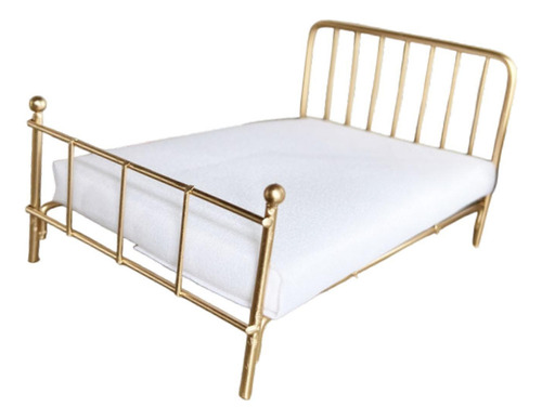 Cama Para Casa De Muñecas A Escala 1/12, Muebles En Oro