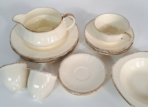 Juego De Vajilla Alfred Meakin Reposición 17p Antiguo Blanco Liso (Usado)