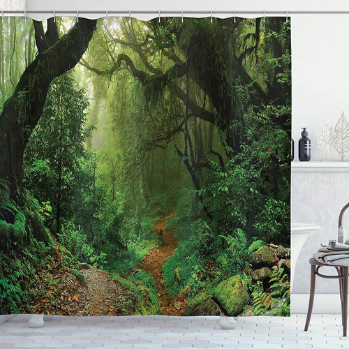 Ambesonne Rainforest Shower Curtain, Forest In Nepal Tourist