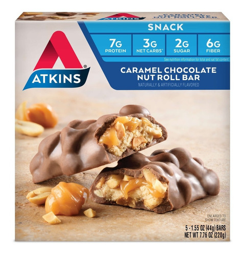 Atkins Caramelo Chocolate Nut Roll 5 Barras- 