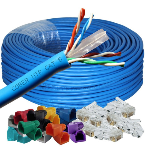 50 Metros Cable Utp Cat 6 +20 Plug Baño Oro 1u+20 Bota Red