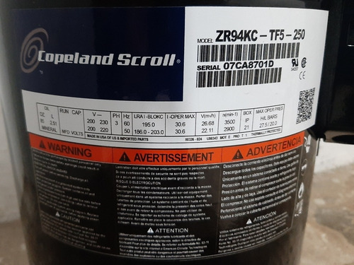 Imagen 2 de 2 de Compresor Copeland Scroll De 7.5 Toneladas R22 220v