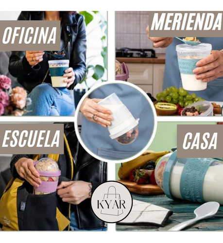 Vaso Yogurt Con Porta Cereal Con Cuchara Para Merienda Niños Violeta