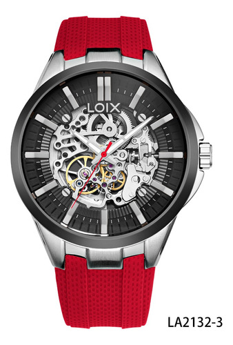 Reloj Hombre Loix® La2132-3 Rojo Con Plateado, Tablero Negro