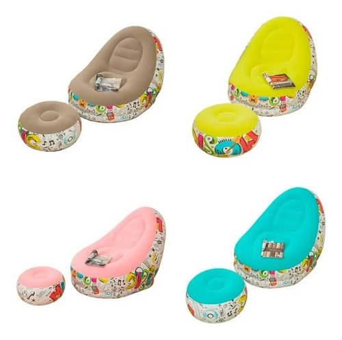 Sofá Inflable + Puff Reposa Pies Inflable Portátil Diseño