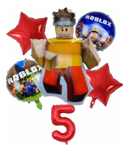 Pack 6 Globos Roblox Generico Incluye Número Y Muñeco 80cm