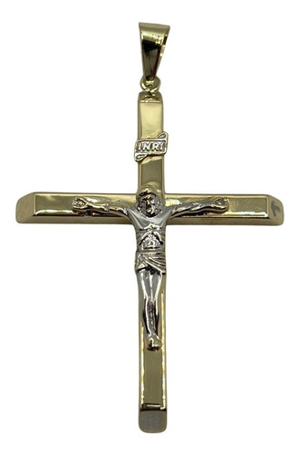 Crucifijo En Oro Italiano De 14k Dos Oros 6cm