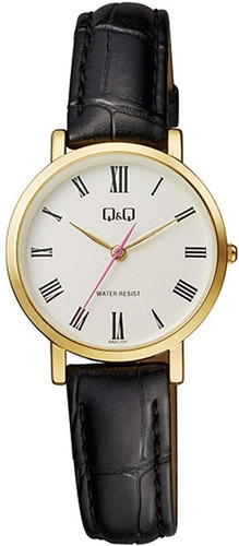 Reloj Q&q Dama Qa21j107y Cuero Negro Sumergible 3m