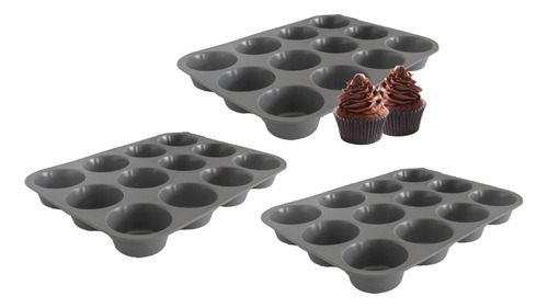 Set X3 Moldes Silicona X12 Muffins Goma Horno Cupcakes Unico