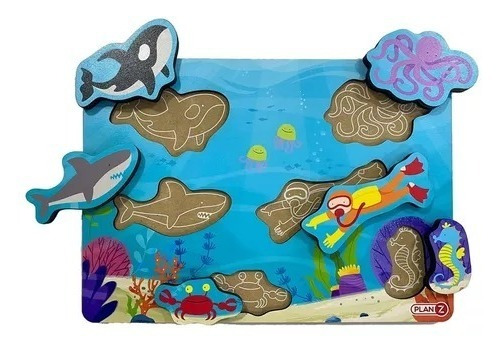 Imagen 1 de 6 de Juego Encastre Madera Volumen Mar Didácticos Infantil Plan Z