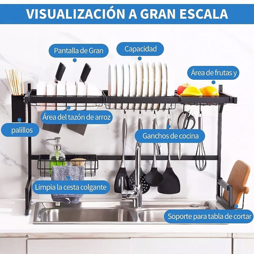 Imagen 2 de 10 de Escurridor Seca Platos Vajilla Acero Inoxidable 2 Pisos 85cm