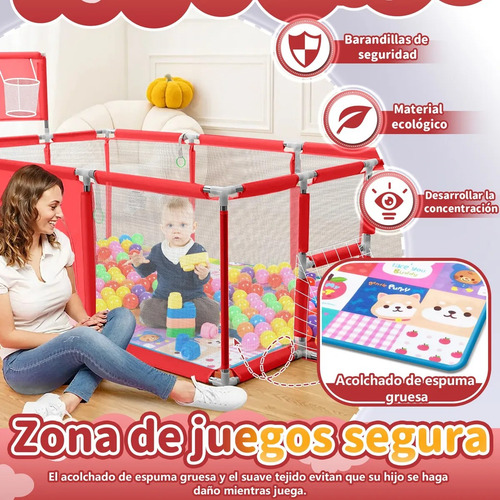 Babeefly Corral Para Bebé 180x120cm Corralitos Bebé Juego De Niños Gimnasio Con Tapete De Bebe Ocean Ball Bebe Accesorios Corrales Colecho Bebe Cercado De Bebé Juego De Niños Gimnasio Plus Rojo
