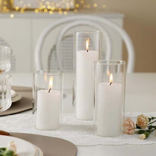 Set Udu De 3 Velas Blancas De Pilares Y 3 Candelabros De De