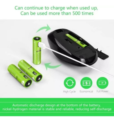 4 Pilas Aa Usb Recargables 1000 Mah Baterias Ecologicas