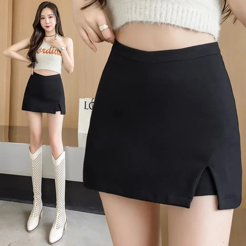 Minifalda Negra En Forma De A - Falda De Verano Para Mujer