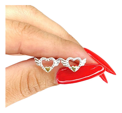 Aros Corazon Volador San Valentin Plata Y Oro Ar 488-3