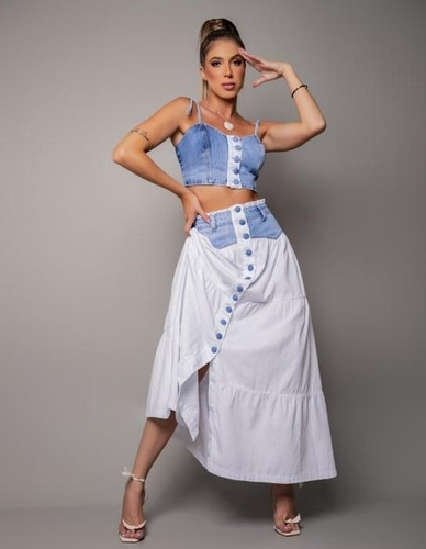 Imagem 5 de 7 de Conjunto Feminino Saia Longa 3 Marias + Cropped Jeans 861