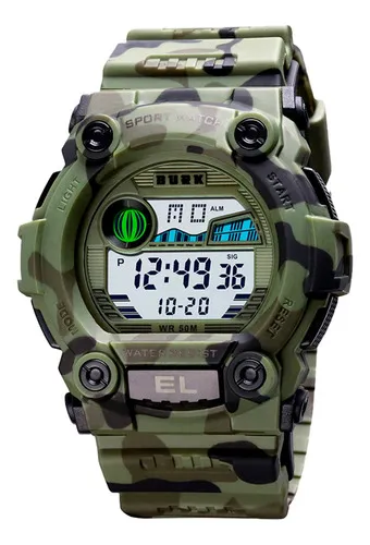 Reloj Militar Hombre Burk 1633 Cronometro Alarma Digital Luz Color De La  Malla Verde Militar