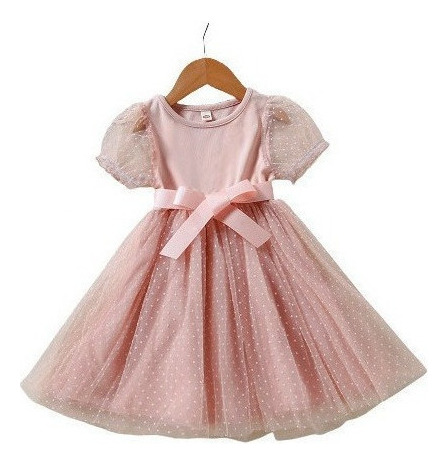 Vestido De Malla Con Falda Burbuja Para Niña