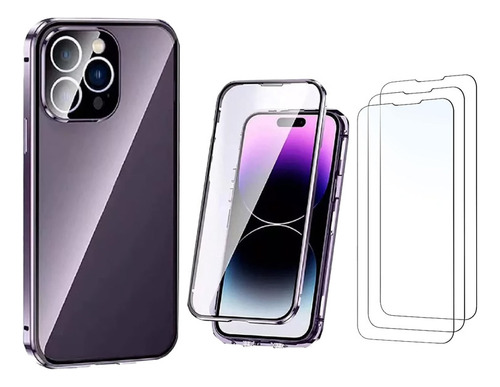 Funda De Teléfono De Doble Cara De Vidrio Templado Morado 14