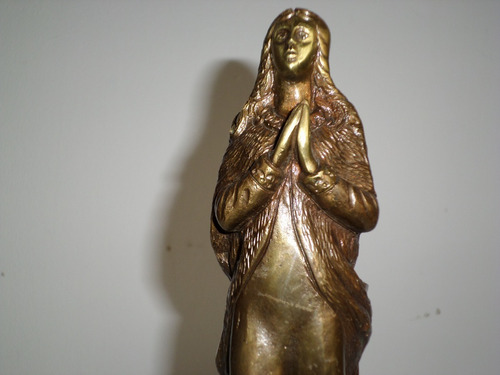 Antigua Figura De Virgen De Bronce Labrado Macizo 23 Cm Alto