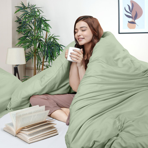 Edredon King Verde Sage Con 2 Fundas Almohada Utopia