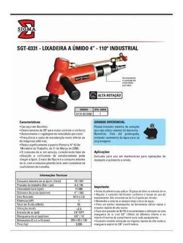 Imagem 4 de 7 de Politriz Lixadeira À Úmido 4 110° Ind. Pneumática Sgt 0331