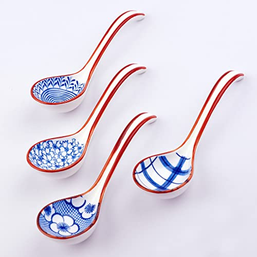 Conjunto 4 Cucharas Sopa China Cerámica Mango Largo