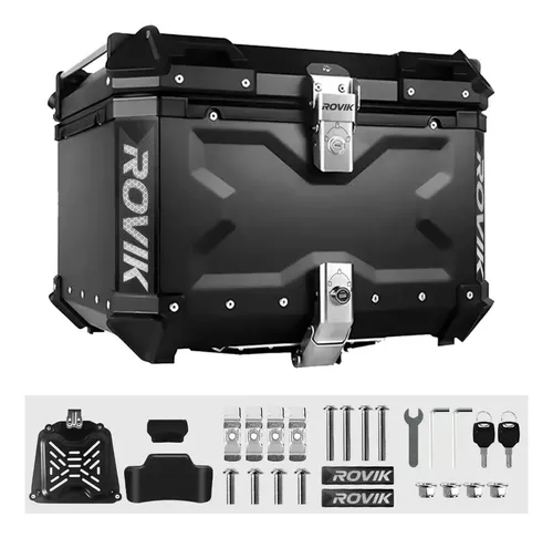 Baú Moto Top Case Traseiro 45 L + Base + Encosto Big Trail Cor Preto
