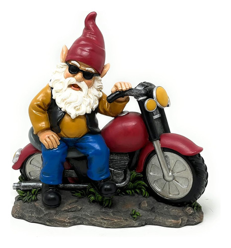 Nature's Mark Motorcycle Biker Gnome Posando Con Su Harley R