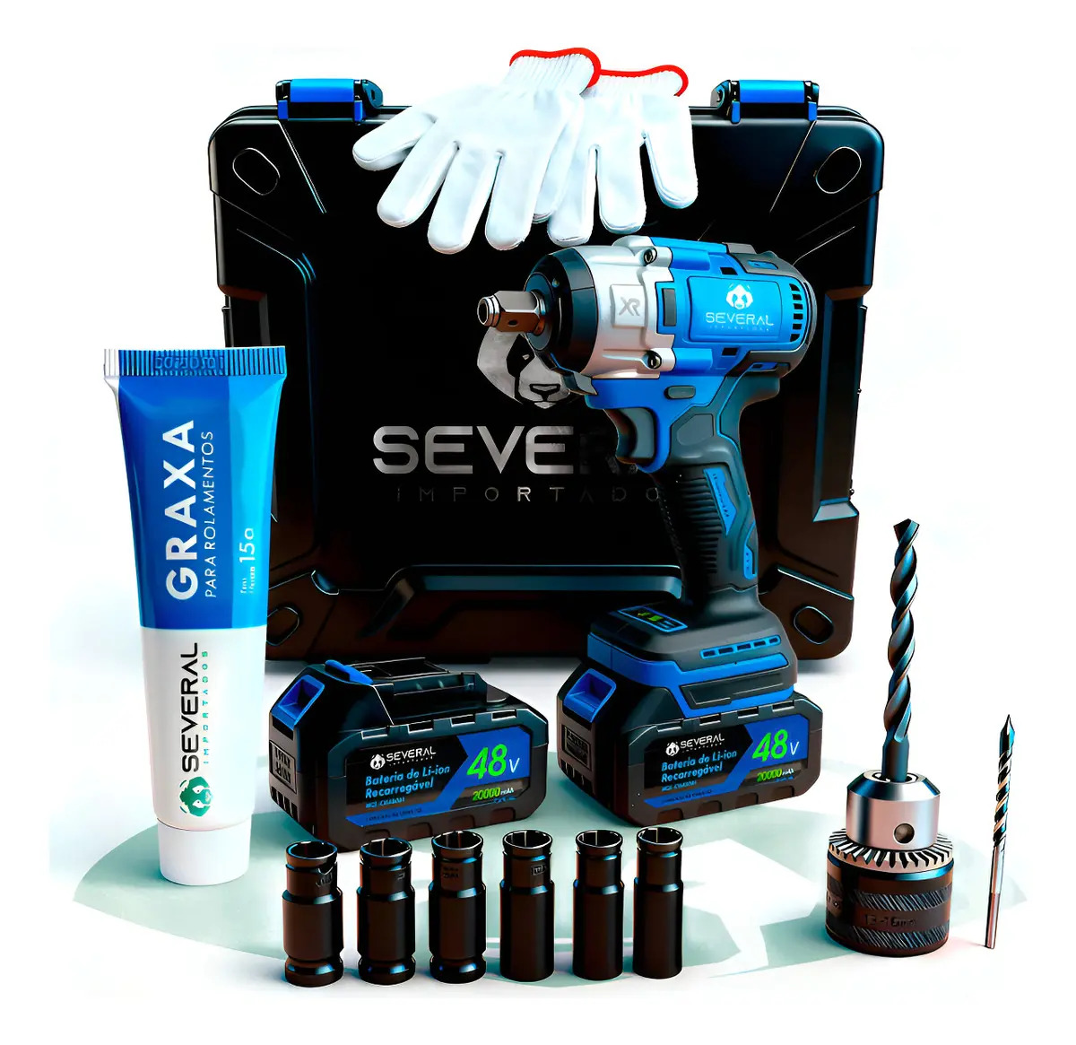 Chave De Impacto Parafusadeira Furadeira Recarregável 48v 20000mah Com 2 Baterias Sem Fio Maleta Completa Azul Several