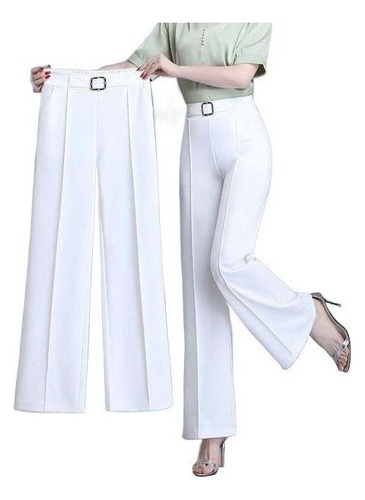 Pantalones Rectos Con Cinturón Pierna Ancha De Oficina Mujer