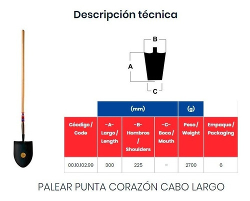 Imagen 2 de 2 de Pala Gherardi Punta Corazon Forjada Cabo Largo + Regalo