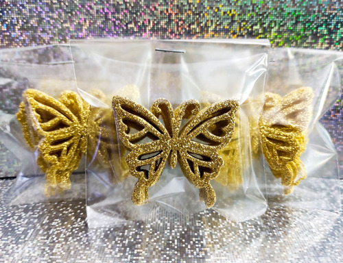 Mariposas Troqueladas De Goma Eva C/glitter 15un De 4,5x5 Cm Dorado Mariposa Calada Goma Eva Con Glitter