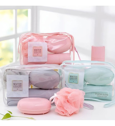 Neceser De Viaje Kit Baño Gris Lisa