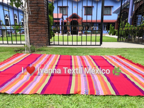 Mantel Artesanal Mexicano Estilo Koke Rojo 1.50 M X 3 M