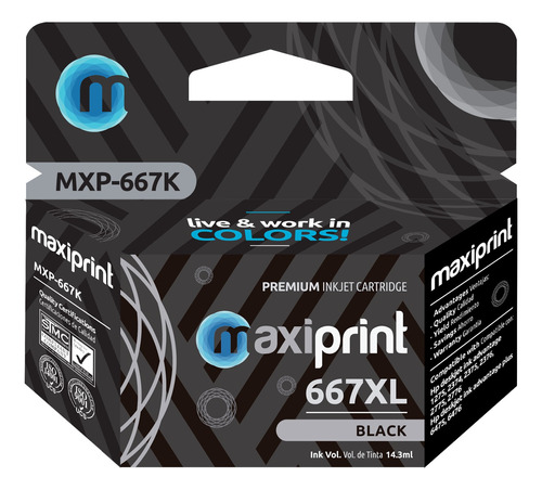 Cartucho De Tinta Negra Maxiprint 667xl Compatible Con Hp 