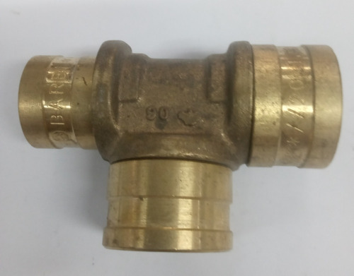 Tee Bronce De 1/2  X 1/2 X 3/8  Para Tubería Pex De 1/2 