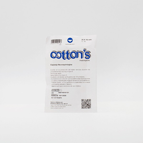 Cotonoide Neuroquirúrgico 1 Pack C/10pzas De 2.5cm X 7.6cm Blanco