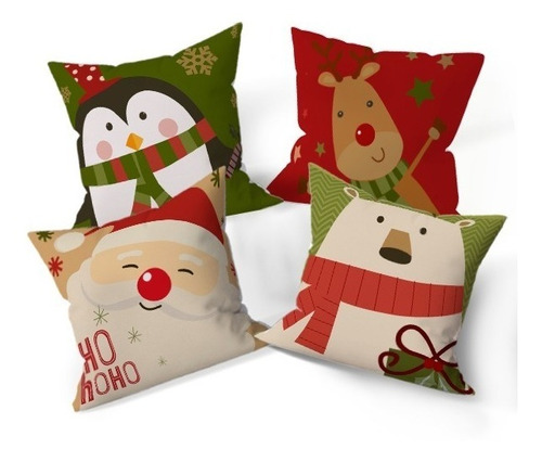 Kit Com 4 Capas De Almofada Decorativas Natal 45x45