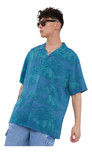 Guayabera Hombre Print Summer Azul Corona