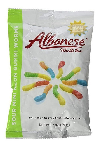 Mejor Sour Mini Neón Gummi Worms 7 Oz De Albanese Mundial. B