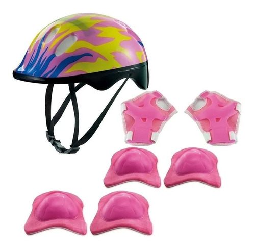 Kit Proteção Capacete Cotoveleira Joelheira Rosa Kj19rs