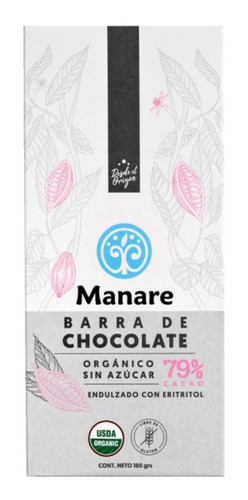 Imagen 1 de 6 de Chocolate 79% Cacao Organico 100 Gr / Sin Azucar / Manare