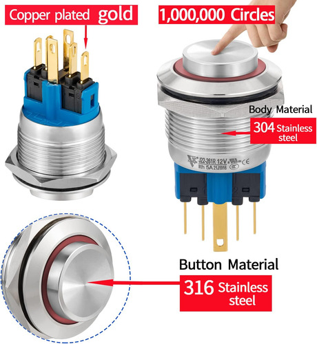 Interruptor Momentario Momentario High Ip67 De 22 Mm