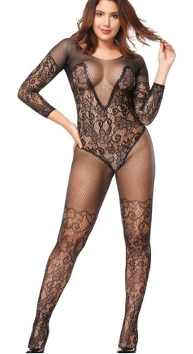 Sexy Lenceria Bodystocking Completo Con Manga Larga Malla